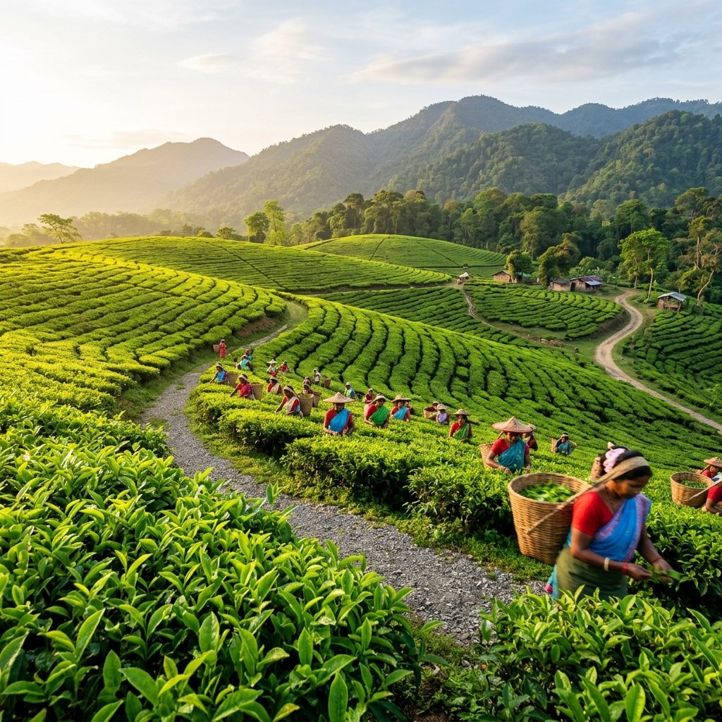 Lush Green Tea Gardens in Assam